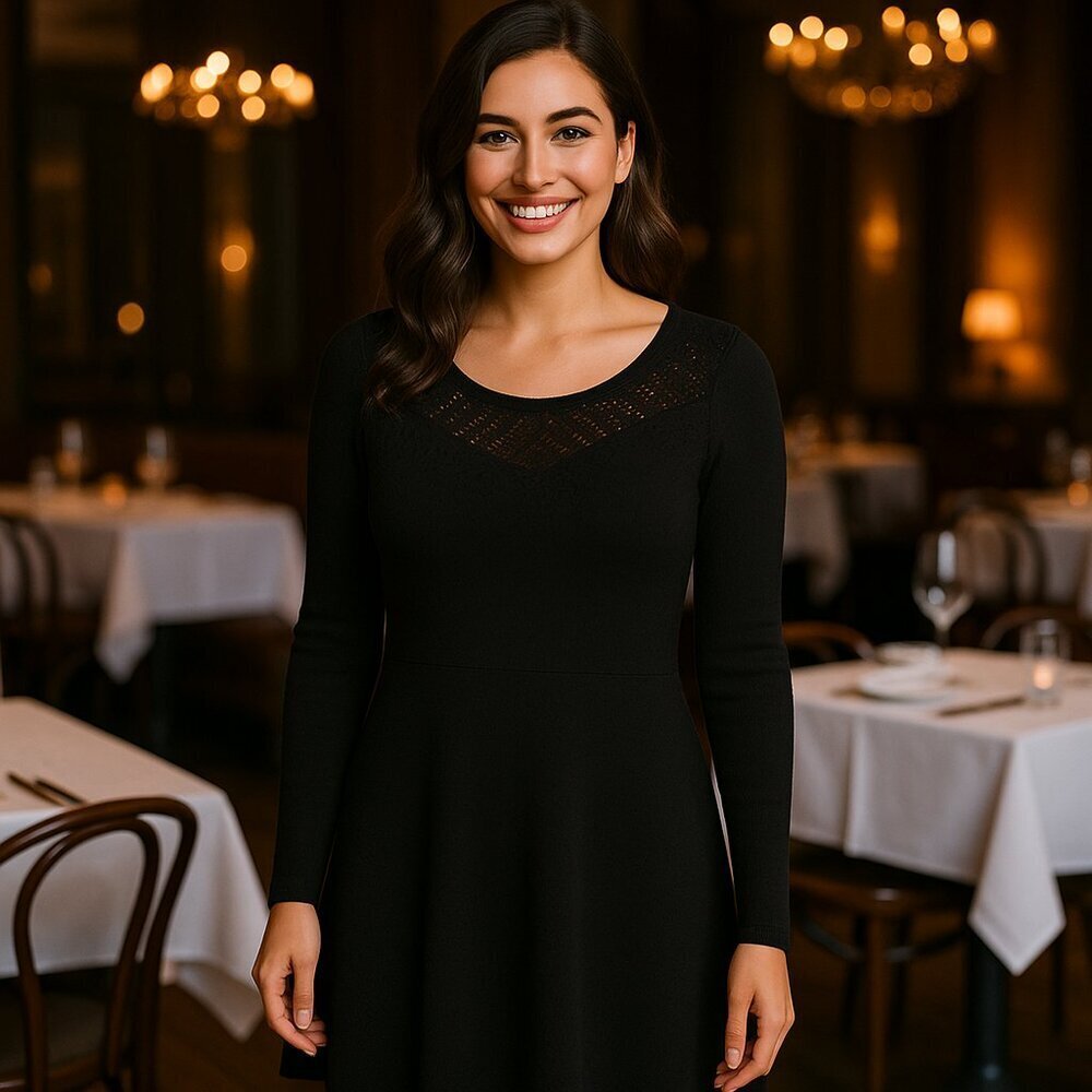 H&M Black Long-Sleeve Knit Dress